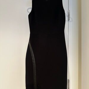 Elegant Black Sleeveless Dress With Leather Accent